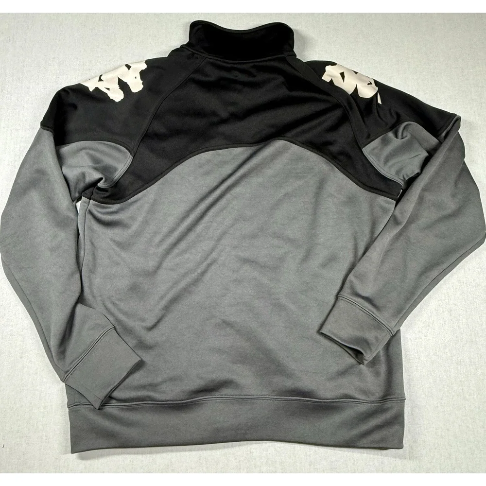 Kappa Jacket Sweater L Gray Black Logo Zip Track Athleisure‎ Streetwear Preppy